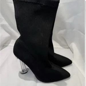 Cape Robbin Black Heeled sock Boots with Clear Heel thumbnail 2