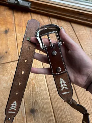Brown Tooled Leather Belt with Silver Detailing thumbnail 4