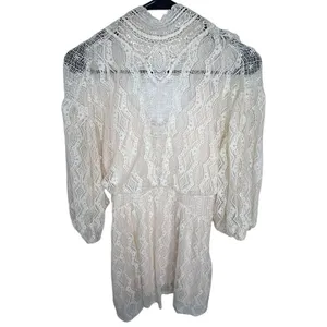 Free People Cream Half Sleeve Lace Mini Dress With Open Back thumbnail 2