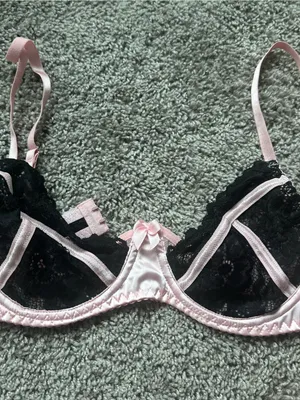 Pink and Black Lace Satin Bra & High-Waist Brief Set thumbnail 3
