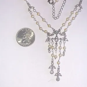 Monet Elegant Faux Pearl and Silver Tone Dainty Beaded Necklace thumbnail 3