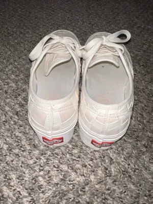 Pink and white woven platform vans thumbnail 2