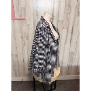 Denim & Co Navy Blue Gingham Plaid Button Up Blouse Womens Plus Size 1X Ruffle H thumbnail 2