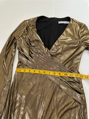 Mac Duggal Metallic Long-Sleeve Asymmetrical Ruched Gown IEENA Collection, 0 thumbnail 9