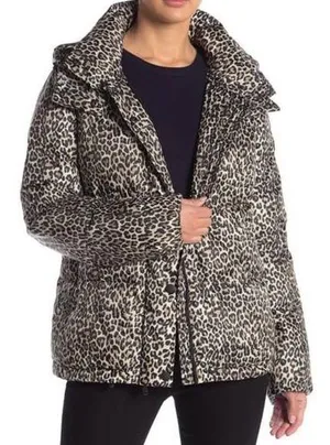 BCBGeneration Leopard-Print Hooded Puffer Coat NEW thumbnail 1