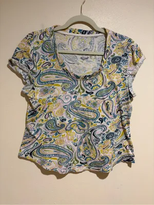 Anthropologie Pilcro Paisley Pattern Twist Collar Scoop Neck Tee T-Shirt Medium thumbnail 4