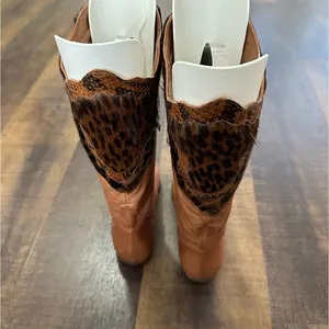 Donna Carolina Leather Patchwork Cowboy Boots Tan Animal Print EU 36.5 thumbnail 4