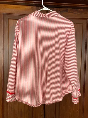 PINK Victoria's Secret Red & White Striped Button-Up Pajama Top thumbnail 2