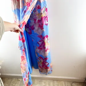 Aqua Floral Satin Burnout Sleeveless V-Neck Maxi Dress Blue Multi Large thumbnail 7
