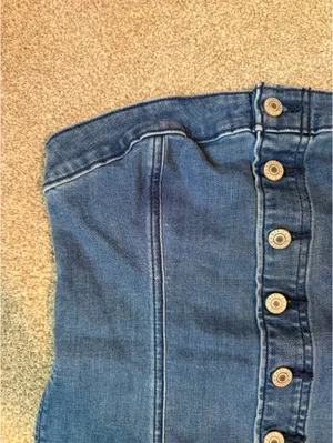 American Eagle Strapless Denim Button Front Top thumbnail 3