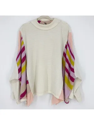 Free People Susie Swit Oversized Pullover Sweater M Mockneck Colorful Striped thumbnail 6