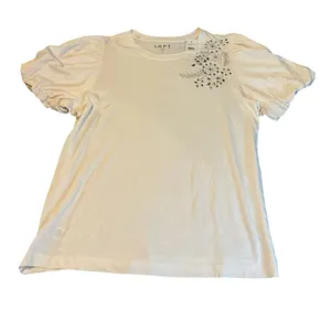 LOFT Beaded Floral Embellished Puff Sleeve Tee - NWT - Large thumbnail 1