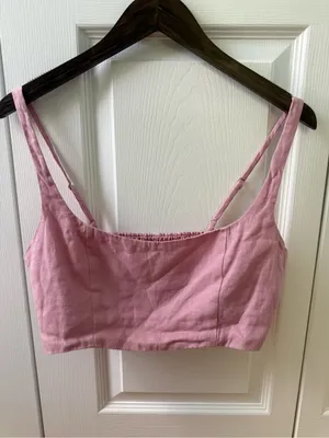 Reformation France Linen Two Piece Skort and Top Set in Pink thumbnail 2