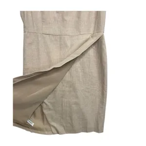 Ann Taylor Dress Womens 12 Beige Linen Sheath Cap Sleeve Career Office Classic thumbnail 4