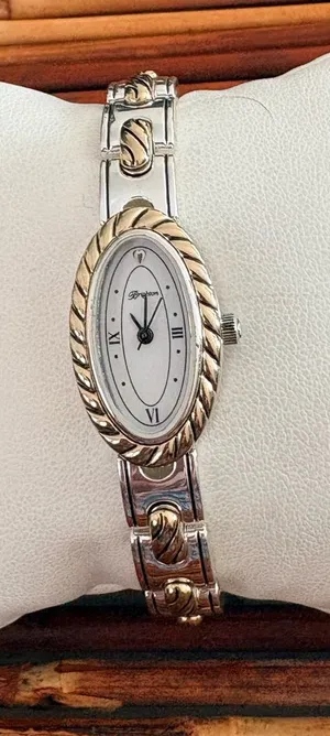 Brighton Two-Tone Silver and Gold Oval Bracelet Watch with White Dial 7.5” thumbnail 1