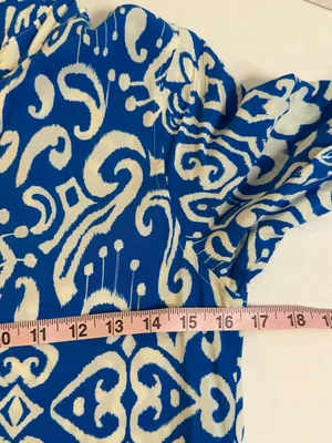 Entro Shirt Dress Women Size S Blue White Ikat Print Midi Side Pockets thumbnail 5