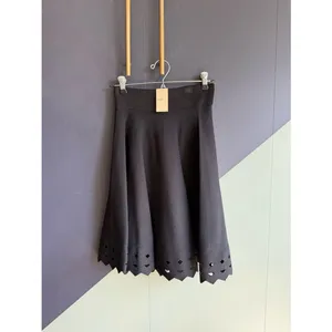 NWT Maje $295 June Full Knit Knee Length Skirt w/ Laser Cutouts, Black, Size 1/S thumbnail 3