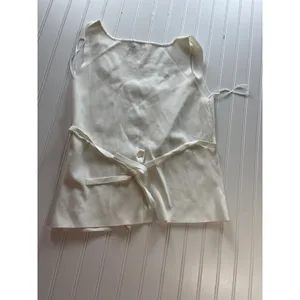 Blithe Anthropologie Knit Vest Ivory Gold Button Square Neck Back Tie Top L White Size L thumbnail 8