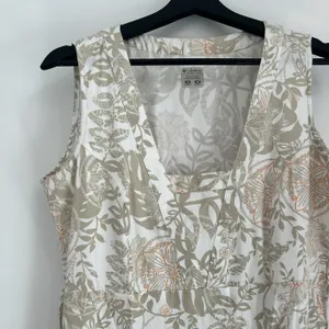 Columbia PFG Sundress Medium Tan Floral Tropical Leaf Cotton V-Neck Midi Dress thumbnail 3