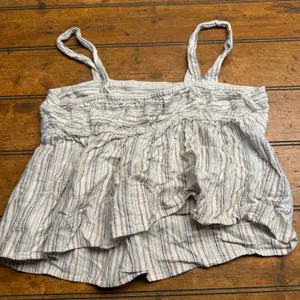 Lucky Brand Striped Babydoll Cami Top XS Neutral‎ Boho Smocked Peplum Tank thumbnail 4