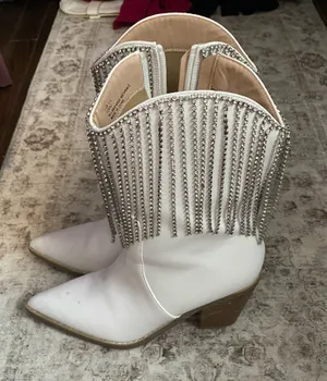 White Sequin Fringe Boots Size 6.5 thumbnail 1