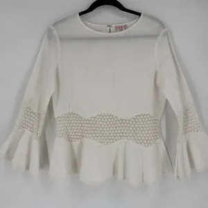 Tizzie Crochet Lace Blouse Women‎ Small White Bell Sleeve Boho Cottagecore Top thumbnail 15