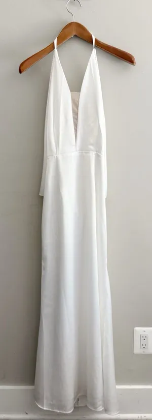 Innovare Denim Satin Elegant White Halter Maxi Dress size Medium thumbnail 1