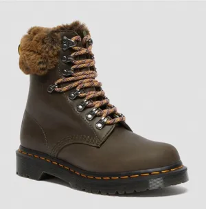 Dr. Martens 1460 Serra Collar Faux Fur Lined Lace Up Boots - Brown - Women’s 9 thumbnail 1