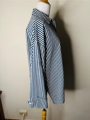 Zara Blue and White Striped Poplin Button Down thumbnail 6