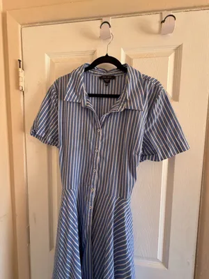 ivy + blu Blue and White Striped Button-Down Shirt Dress with Tie Back HOM1187-G thumbnail 3