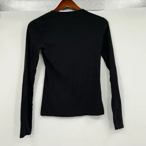 Madewell black place scoop neck plain solid black long sleeve top rib size small thumbnail 2