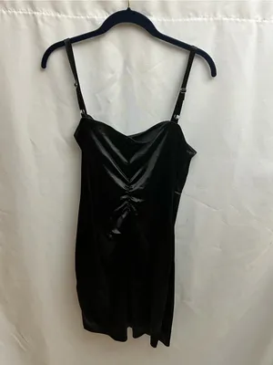 Emerald Sundae Black Satin Cowl Neck Ruched Bodycon Mini Dress NWT Size 16 thumbnail 5