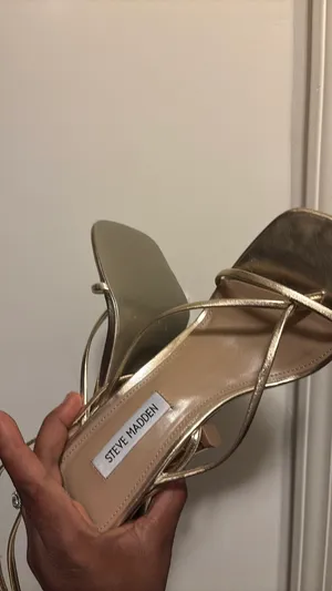 Sandals Steve Madden Gold Strappy Square Toe 👡 thumbnail 3