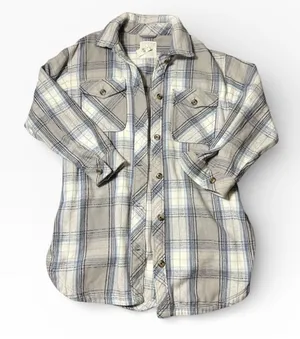 NWT Aerie Plaid Shacket Jacket Cream Blue Gray‎ Large Oversized Cozy Heavyweight thumbnail 1