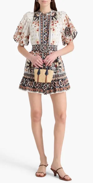 Farm Rio Boho floral-print cotton-blend long sleeves mini dress Size XSMALL thumbnail 1