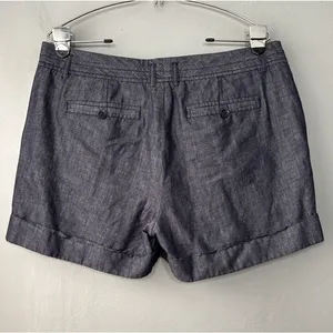 Express Chambray Linen Denim Short Size 12 Pleated Dark Blue Jean Mini 4" Preppy thumbnail 3