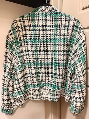 Zara Plaid Tweed Bomber Jacket thumbnail 7