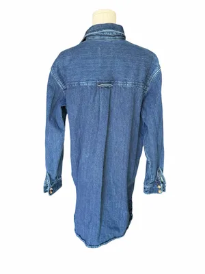 Sézane - Sofie Denim Shirt Dress Dark Blue Oversized Button Front Sz S thumbnail 4