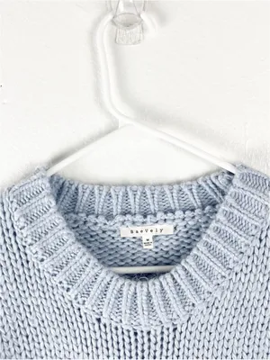 BAEVELY Blue Chunky Knit Cowgirl Boots Graphic Drop Shoulder Sweater Size Medium thumbnail 6