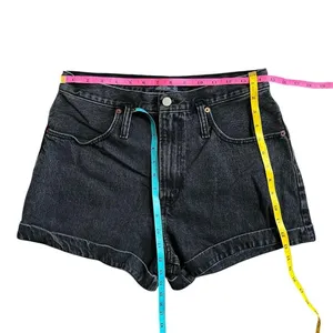 Abercrombie Natural Rise Denim Shorts Black Washed Cuffed Hem Y2K Casual Size 30 thumbnail 3