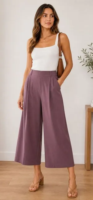 Athleta Wide Leg Pants Size 4 Mauve High Rise Travel Work Chic thumbnail 1