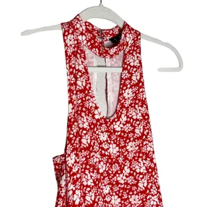 Lulu's Lean Close Floral Print Swing Dress Size XS Red Ivory White High Neck thumbnail 3