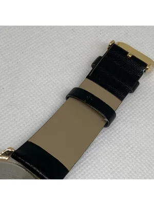 Geneva Women’s gold tone quartz watch 36mm black dial leather band running thumbnail 7