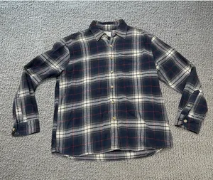 Abercrombie & Fitch Women's Navy Blue Plaid Flannel Button Up Shirt Small thumbnail 1