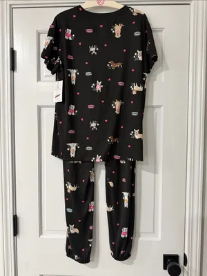 Joyspun Women’s Dog Print Cute Short Sleeve 2 PC Pajama Set Small NWT thumbnail 9