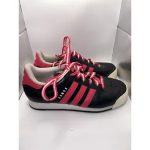 Adidas Samoa W9 M7.5 Black Pink Leather Sneakers White Toe Retro‎ Low Top Shoes thumbnail 4