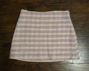 Zara Pink Plaid Tweed Mini Skirt thumbnail 1