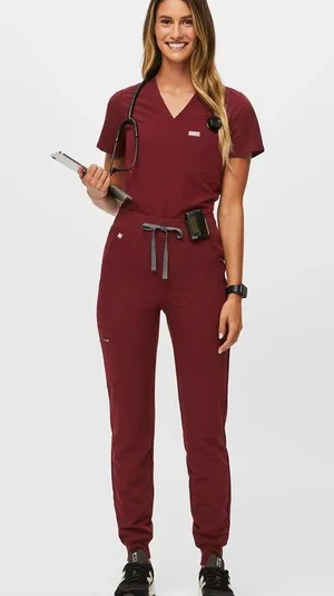 FIGS High Waisted Zamora Jogger Scrub Pants burgundy size large nurse scrubs pant thumbnail 1