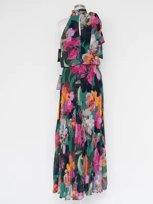 XSCAPE - Gia Floral Print Pleated Chiffon Halter Maxi Dress thumbnail 4