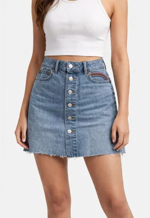 American Eagle Denim Mini Skirt Womens 00 Button Fly High Rise Jean Frayed Hem thumbnail 1